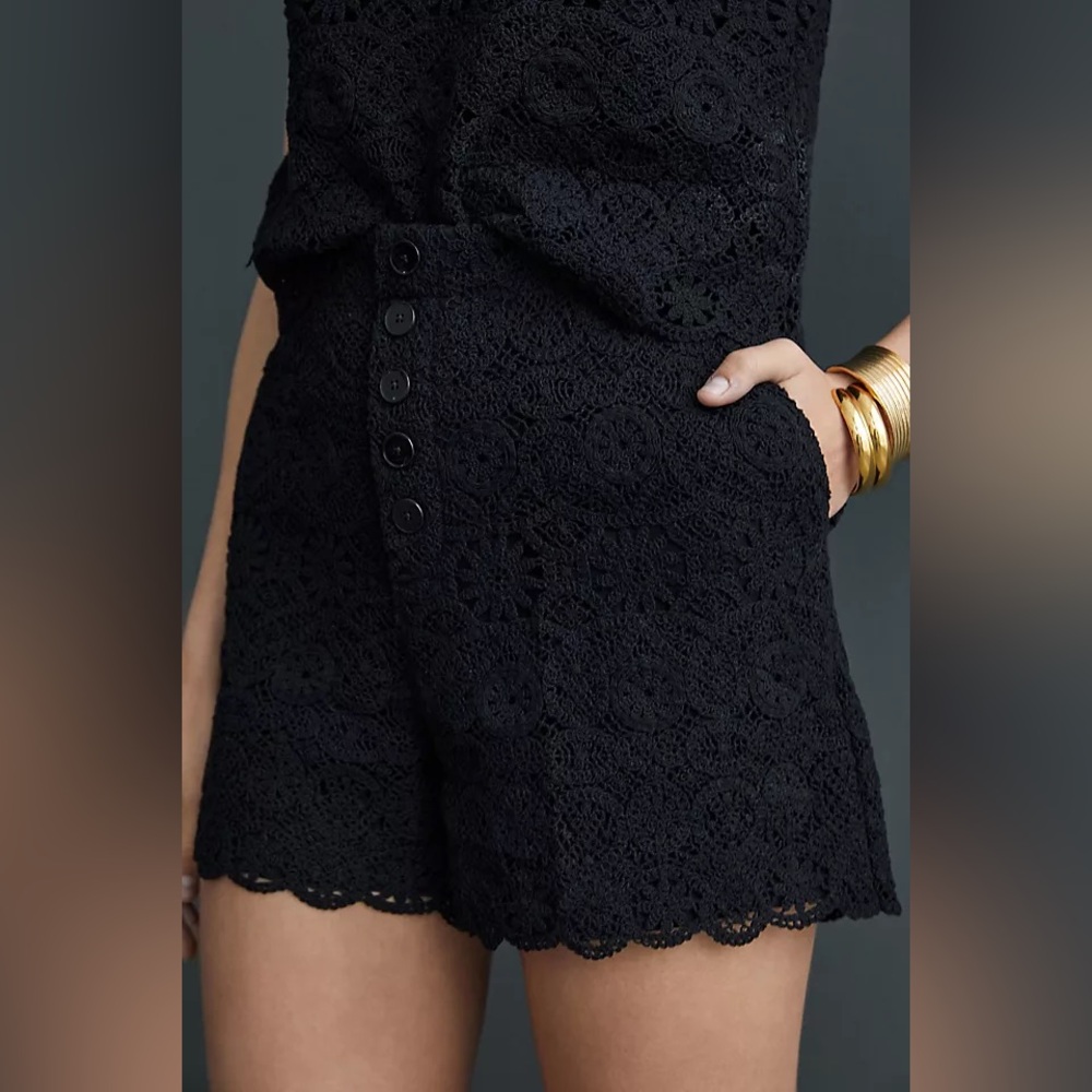 Maeve by Anthropologie Black Crochet Eyelet Shorts Size 8 High Waisted
